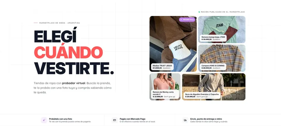 Marketplace web de Jopit con el titular «Elegí cuándo vestirte» y una grilla de prendas recién publicadas