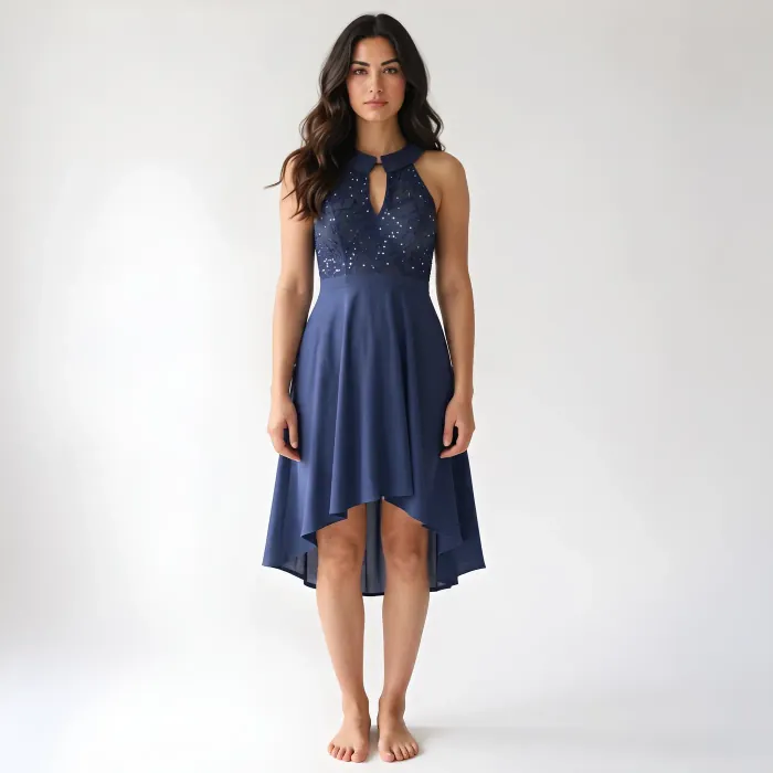 Vestido midi publicado en una tienda de Jopit, con la cinta de promoción